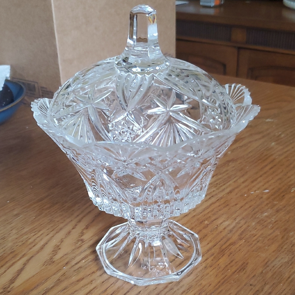Vintage JG Durand Clear Crystal Pedestal Candy Dish with Lid